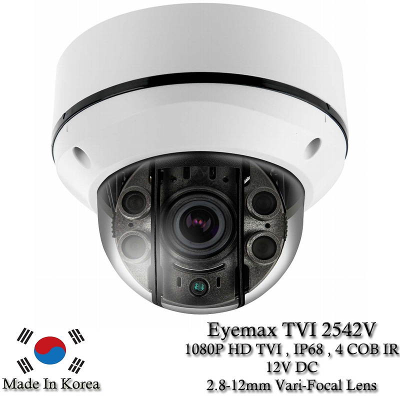 Eyemax Storm Series TVI-2542V 1080P HD-TVI Vandal DOME IR Camera 2.8-12mm 12V DC ( Made In Korea )