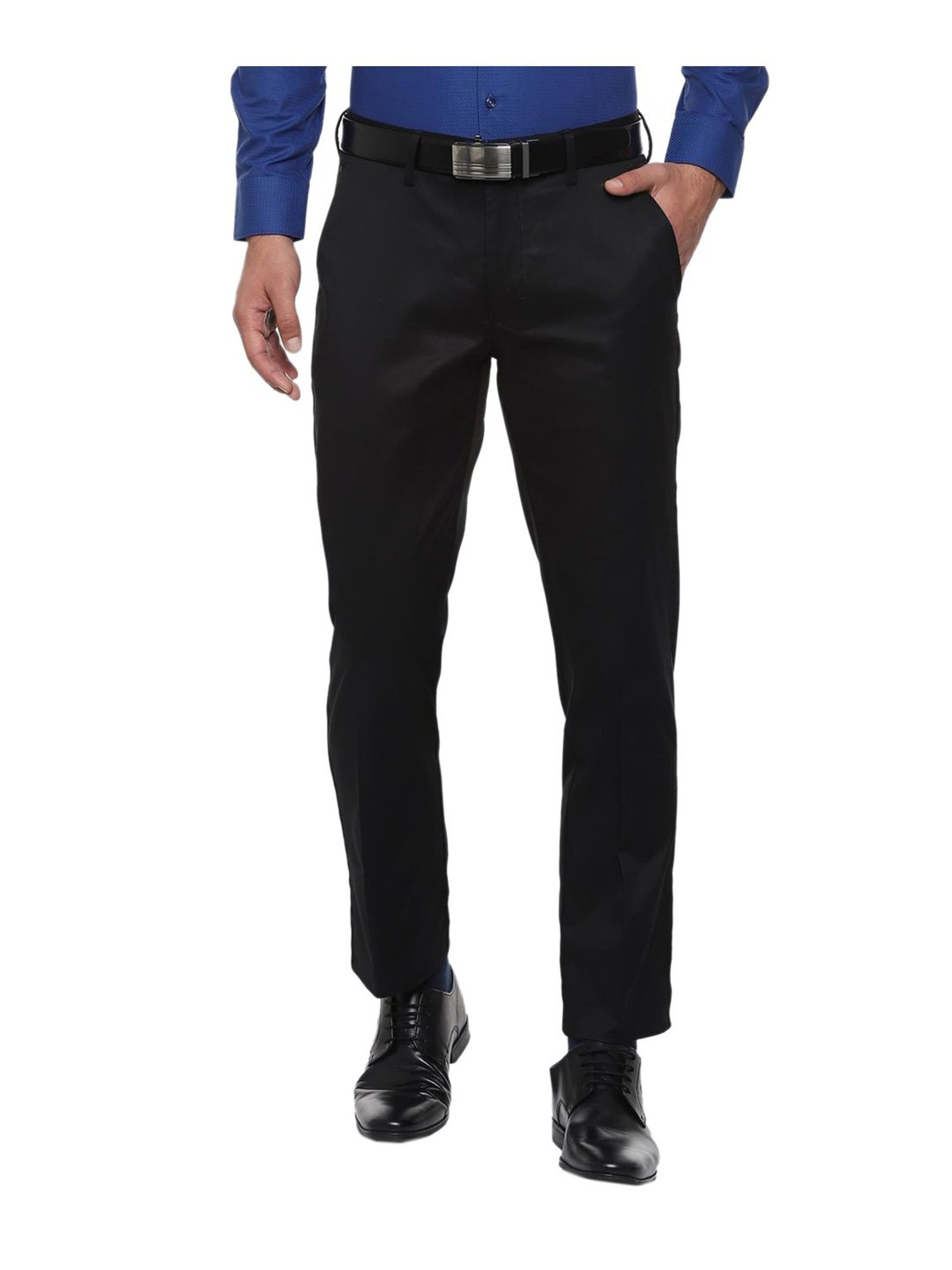 Louis Philippe Permapress Black Cotton Trousers