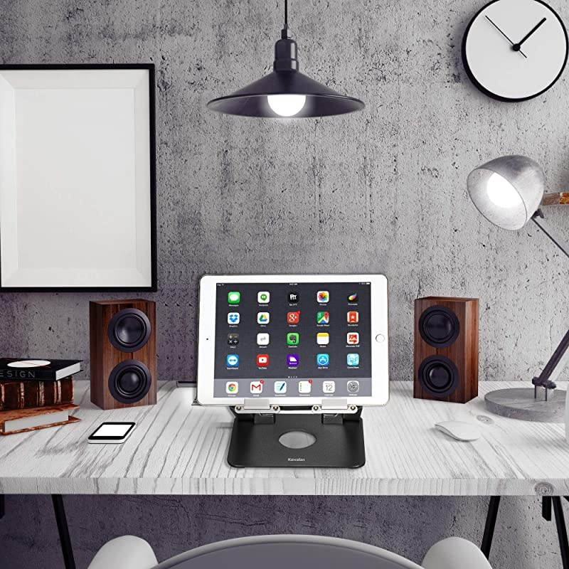 Aluminum Tablet Stand, Ergonomic Foldable Height Adjustable Tablet Riser for Desk, Compatible with Apple iPad Series, Samsung Pad, Microsoft Pad and All Tablets Laptop Cell Phone (Black)
