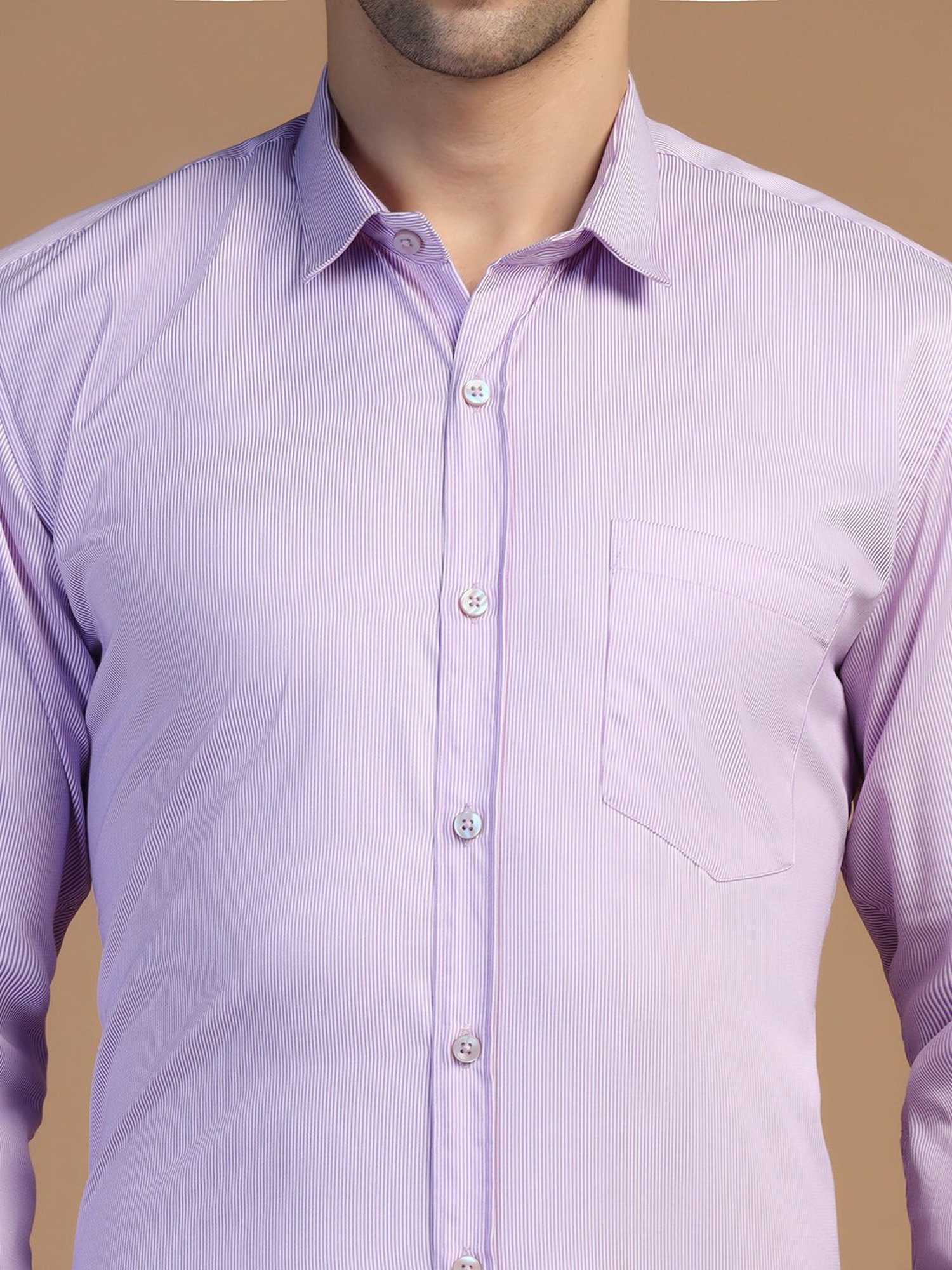 TAHVO Purple Regular Fit Striped Shirt