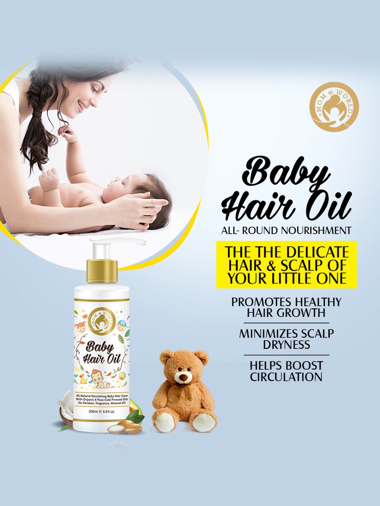 Mom & World Baby Organic & Cold Pressed Hair Oil - 200 ml