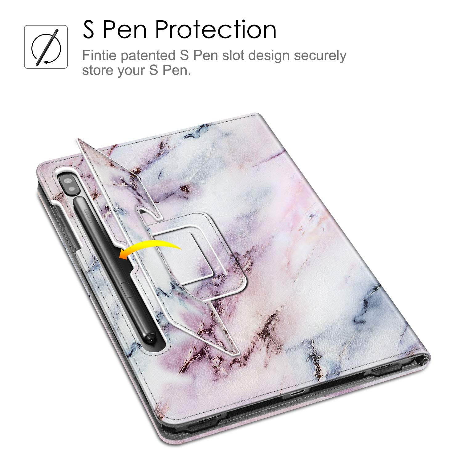 Fintie Folio Case for Samsung Galaxy Tab S6 10.5" 2019 (Model SM-T860/T865/T867), [Patented S Pen Slot Design] Slim Fit Stand Cover Auto Sleep/Wake, Marble Pink