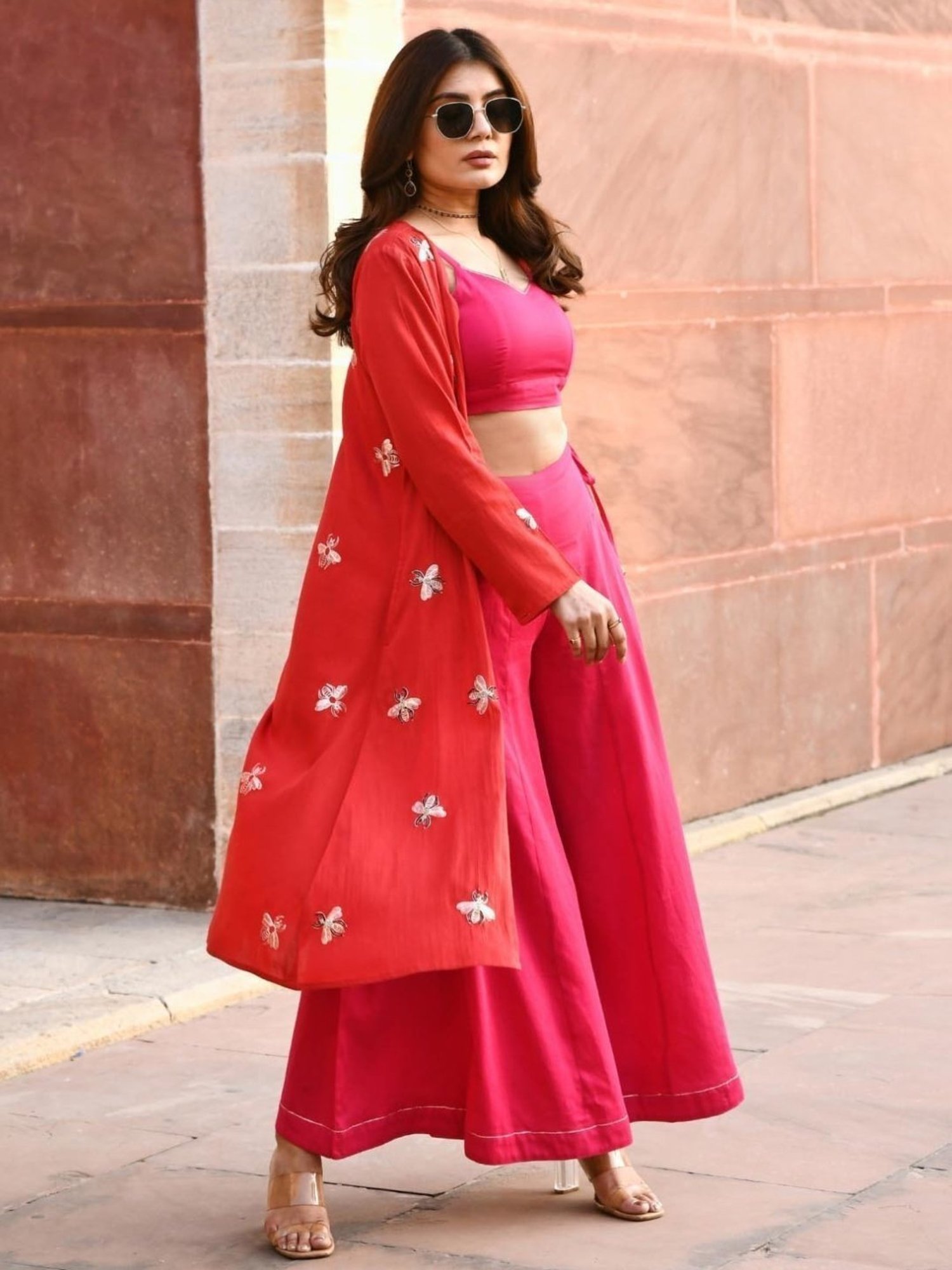 Gulaal Pink Ashi Embroidered Shrug With Inner And Pant