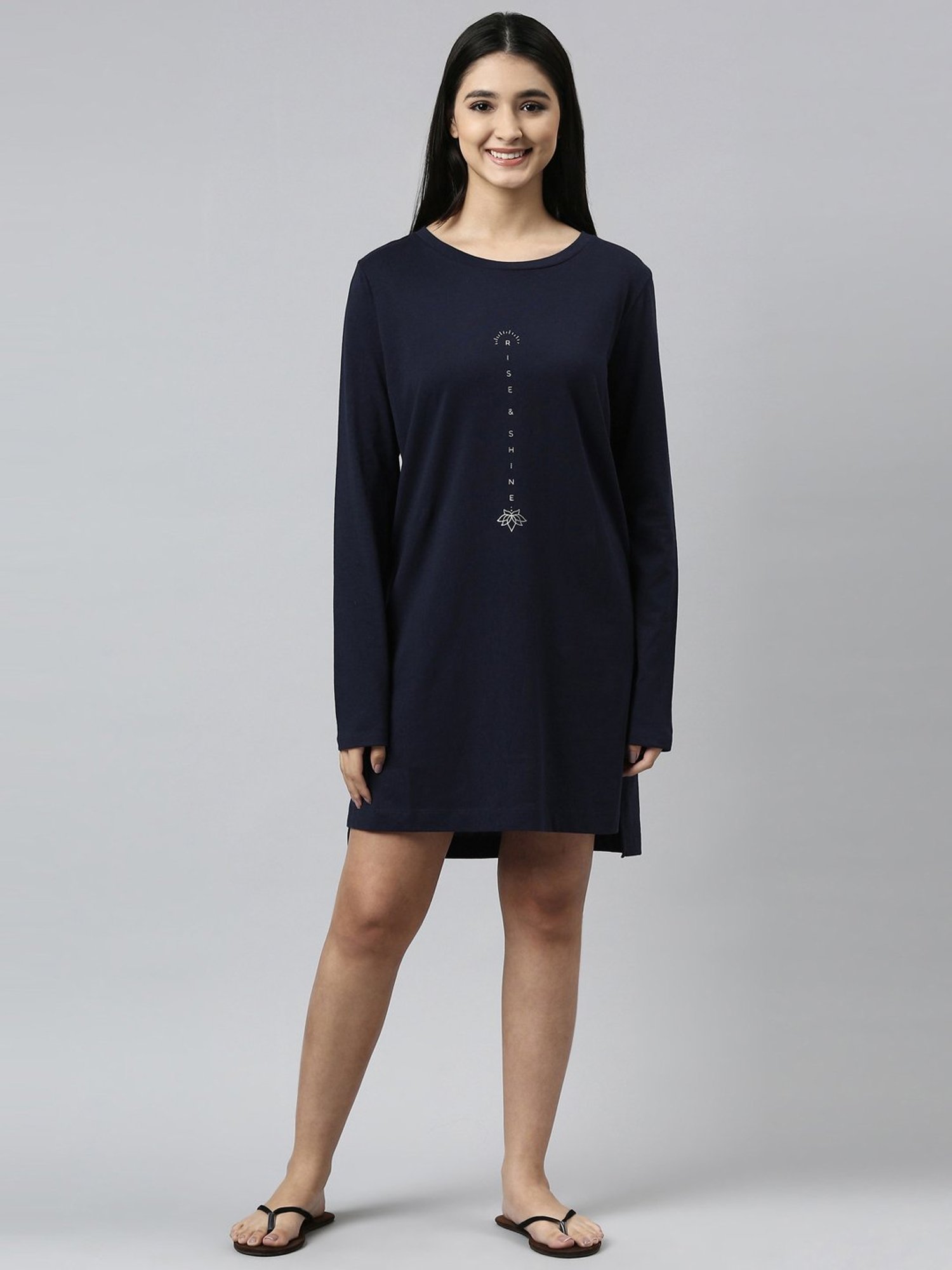 Enamor Blue Cotton Graphic Print Sleep Tee