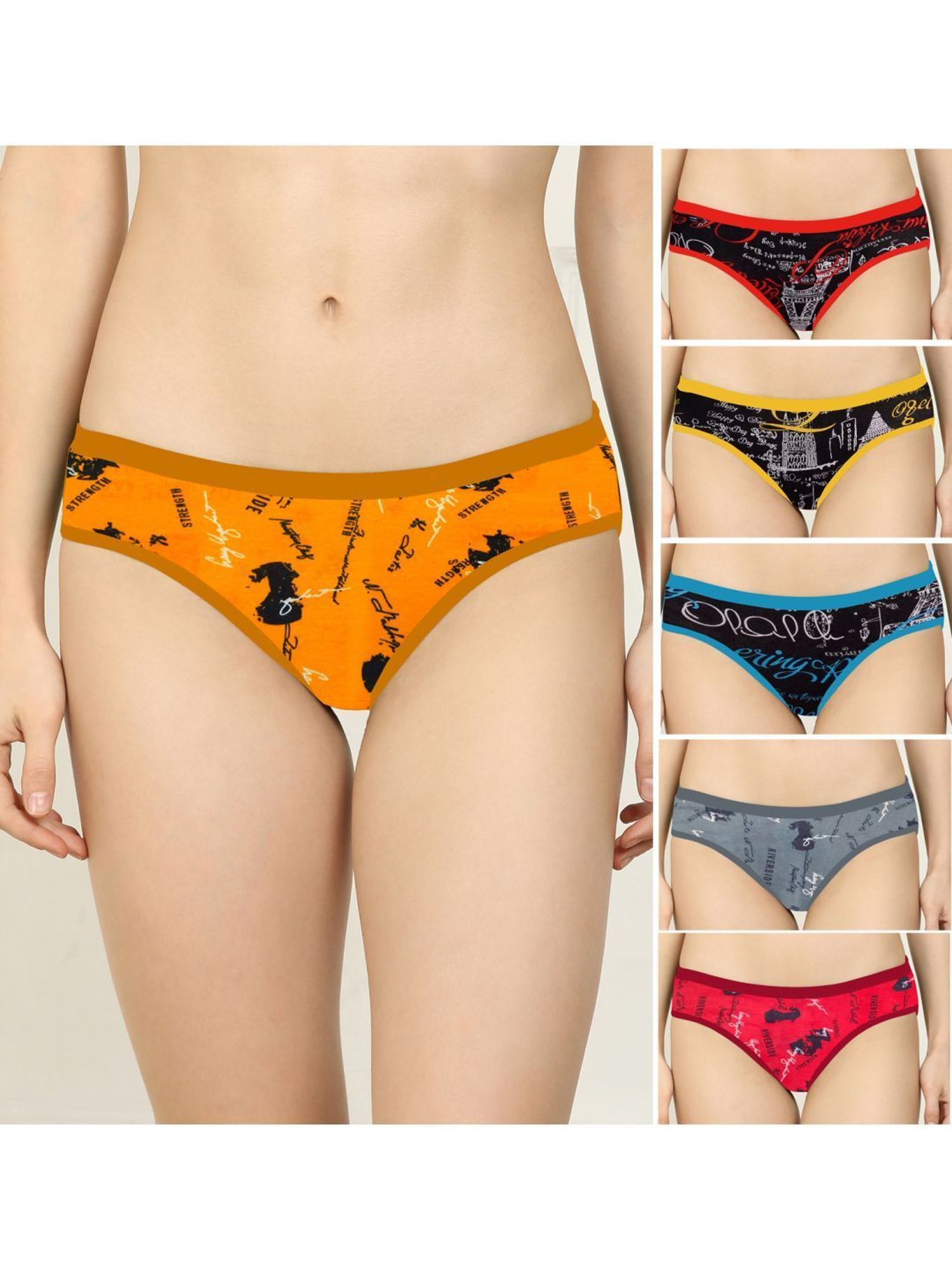 AROUSY Black & Yellow Printed Hipster Panties - Pack Of 6