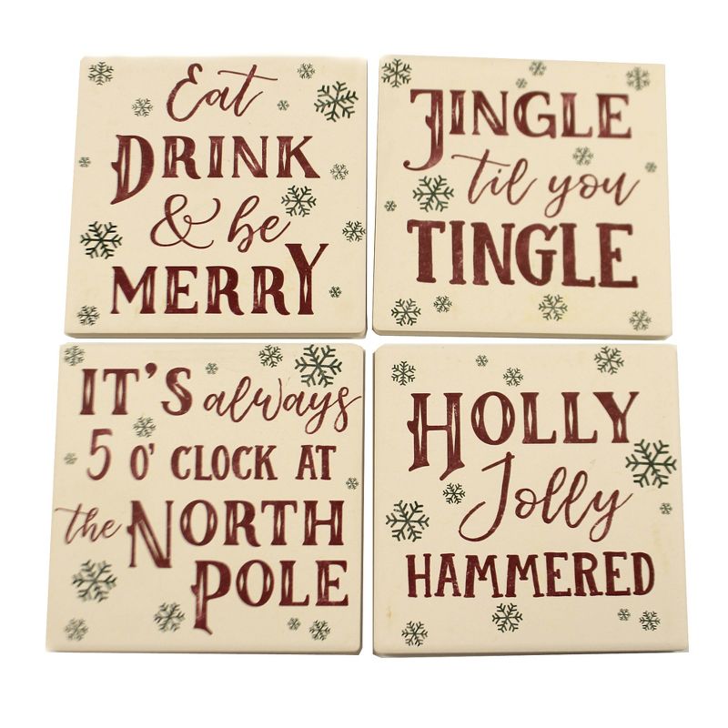 Tabletop 4.0" 5 O'clock North Pole Coasters Snowflakes St/4 Carson Home Accents  -  Coasters