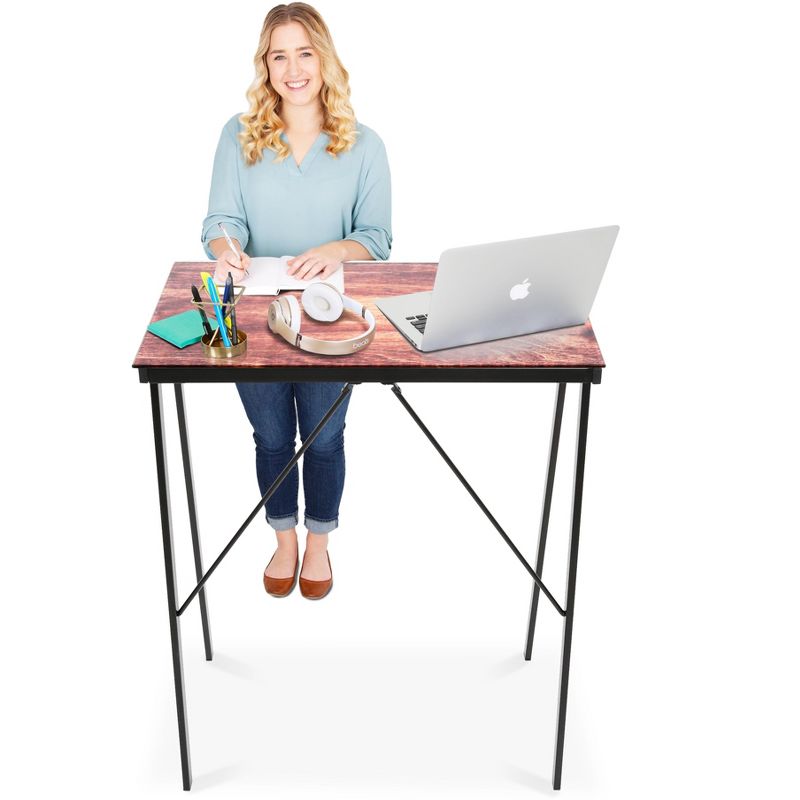 Joy Glass Standing Desk - 31" Modern Multifunctional Table - Wood Grain Print - Stand Steady