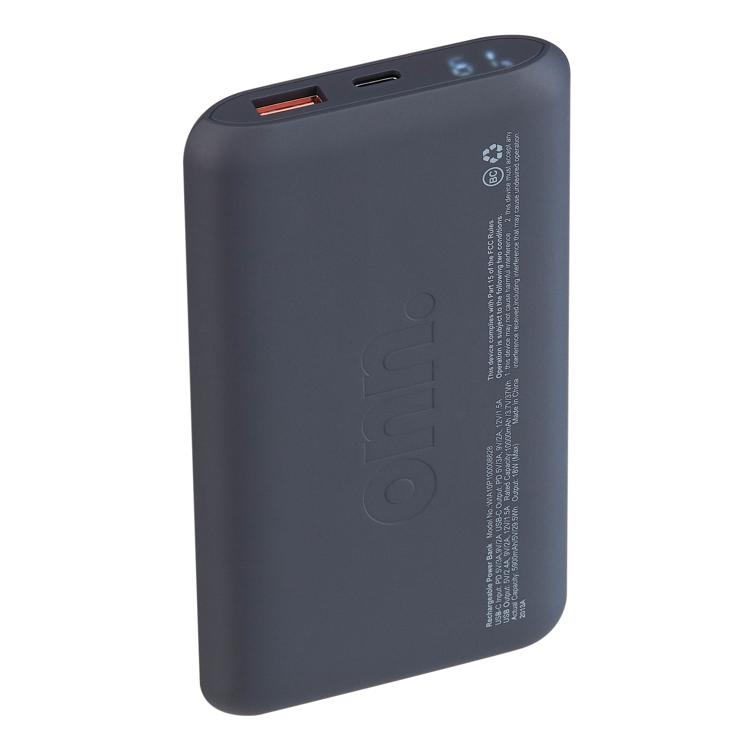 Dual-Port Power Delivery Portable Battery, 3x Charge, 10000 mAh, Black (Fabric)