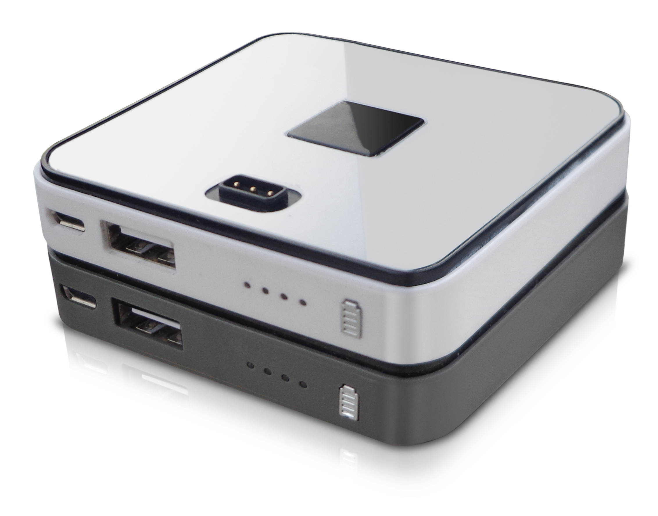 Power Bank (square), 2 x 3000mAh Disc = 6000Ah,  Unique stackable design, linked by magnet,easily detachable & attachable, you decide capacity, Double circuit protection