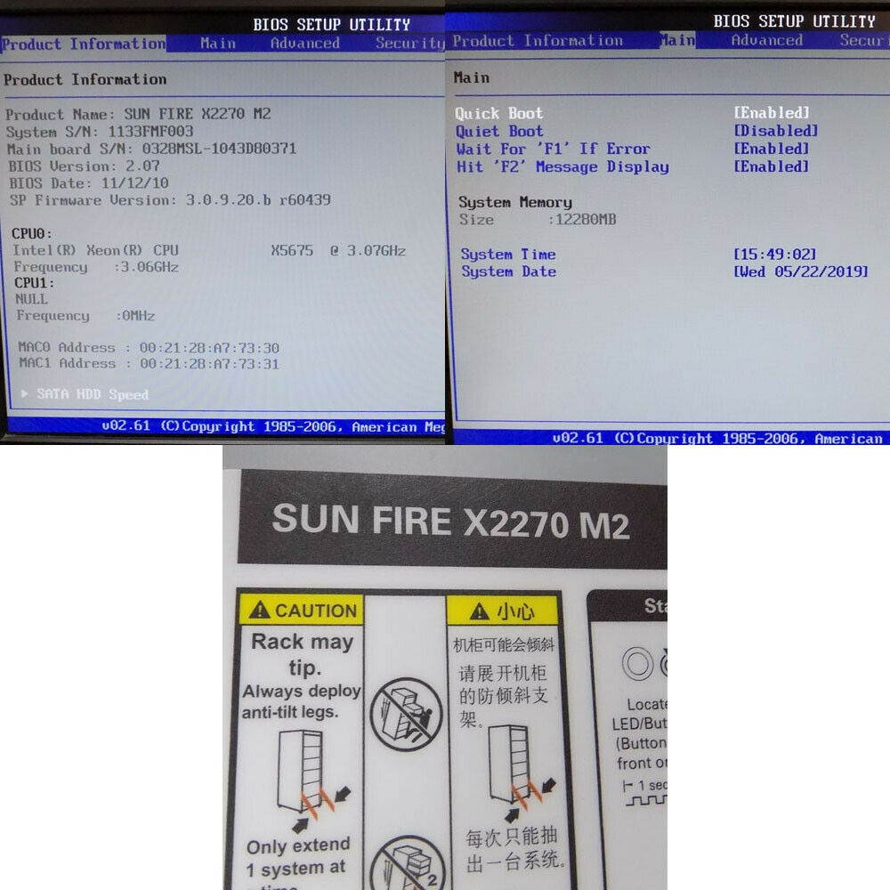 Sun Oracle Sun Fire X2270 M2 Server 6-Core Intel X5675 3.07Ghz 12GB Ram w/ Rails