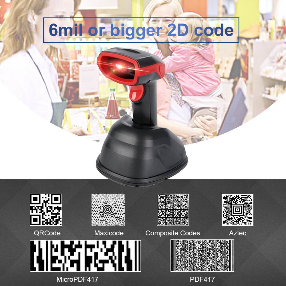 Wireless Barcode Scanner Wireless Laser Bar Code Reader 1D 2D QR PDF417 Aztec Portable Barcode Scanner Drop Shipping