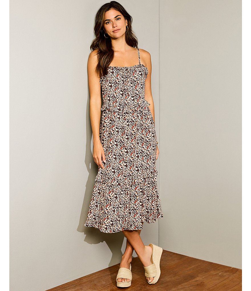Gibson & Latimer Hi-Low Square Neck Sleeveless Printed Tier Midi Dress