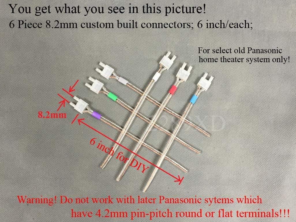 8.2mm Speaker Wire Connectors(Plugs) for Select Old Panasonic DVD/Blu-Ray Home Theater Systems; 6 PCs, 6 inch/Each for DIY; Color Coded;