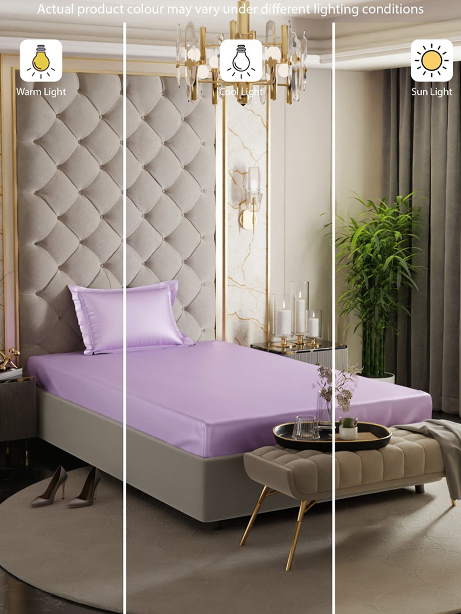 Stoa Paris Lilac Polyester 300 TC Date Night Single Fitted Bedsheet With Pillow Cover