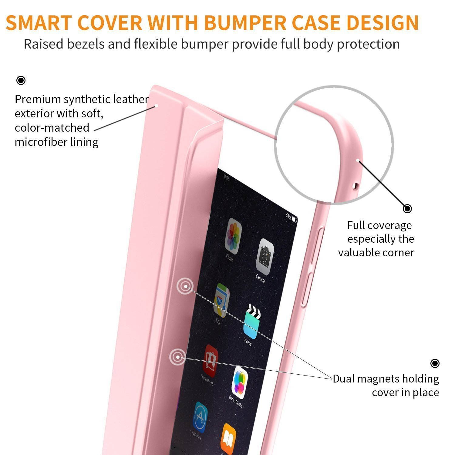 S-Tech iPad Mini 4 Case Slim Soft Silicone Smart Cover Tri fold Stand with Magnetic Auto Sleep/Wake Feature for Apple iPad Mini 4 Gen (Rosegold)