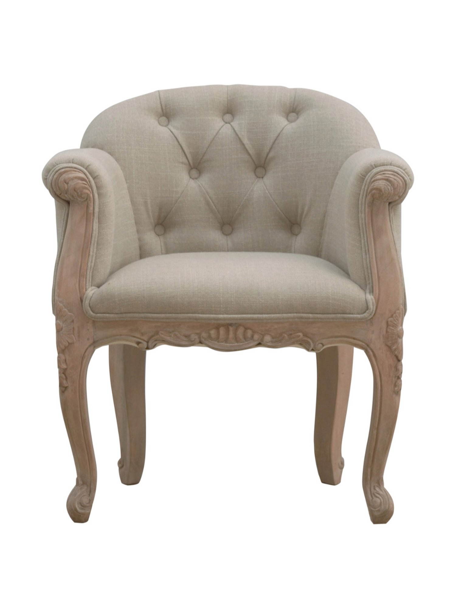 Artisan Furniture French Style Beige & Brown Wood Deep Button Chair