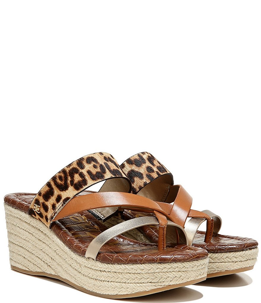 Sam Edelman Raleigh Leopard Print Leather Jute Wrapped Wedge Sandals