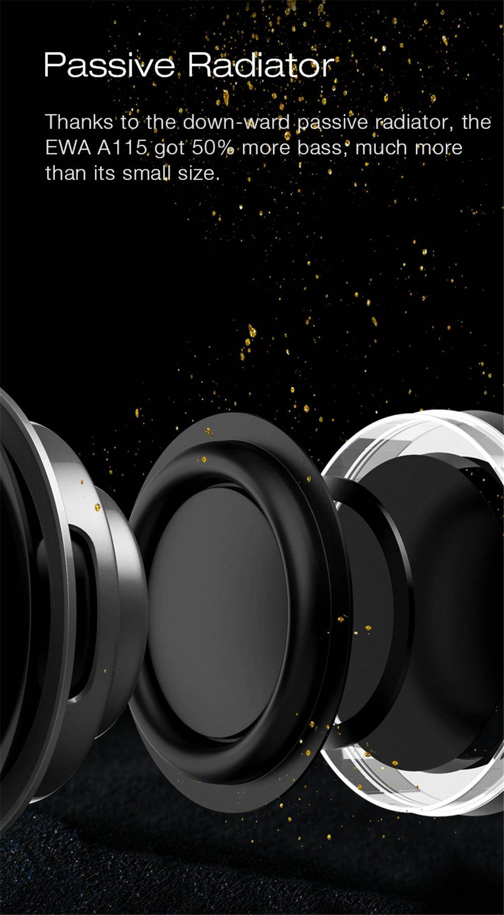 EWA A115 Super Battery 105-hours Playtime Bluetooth Speaker Built-in 6000mAh Rechargeable Battery Great Sound & Bass Handy with Small Bag (Gold)