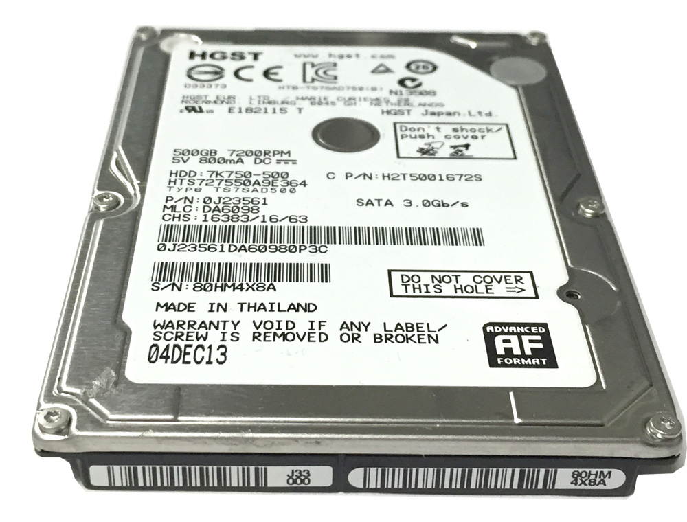 HGST 7K750-500 HTS727550A9E364 (0J23561) 500GB 7200RPM 16MB Cache SATA 3.0Gb/s 2.5" Internal Notebook Hard Drive