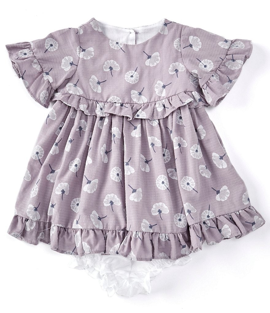 Laura Ashley Newborn-24 Months Short-Sleeve Dandelion Print Ruffled Knit Babydoll Dress