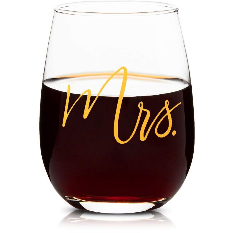 Blue Panda 2-Pack Messy & Neat Glass Whiskey Glasses, Bride & Groom Wedding Gifts, Gold Foil, 7.5 Oz