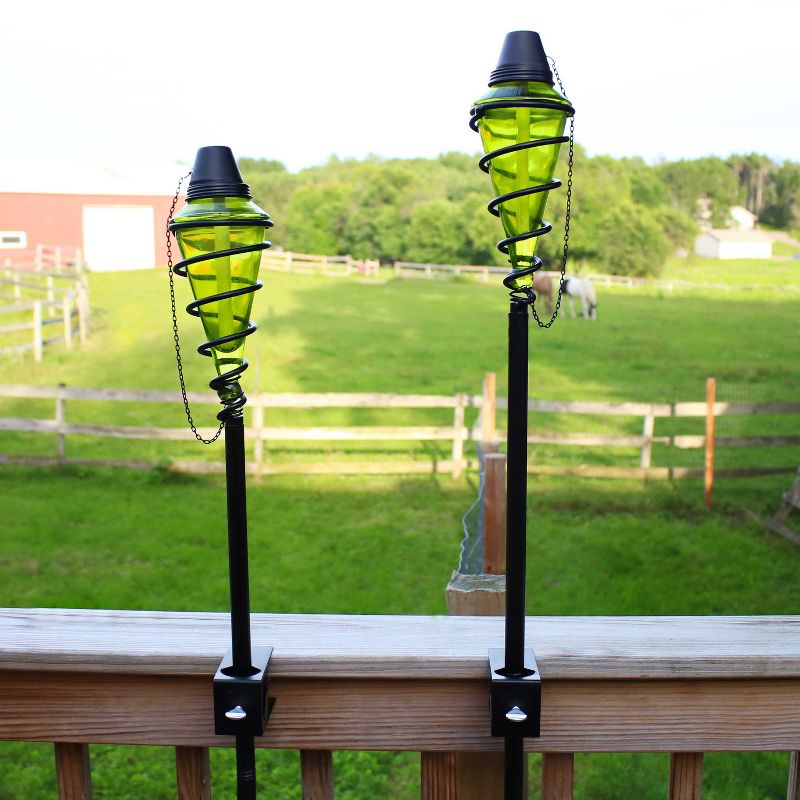 Sunnydaze Outdoor Adjustable Height Glass and Metal Swirl Patio and Lawn Citronella Torch Set - Green - 4pk