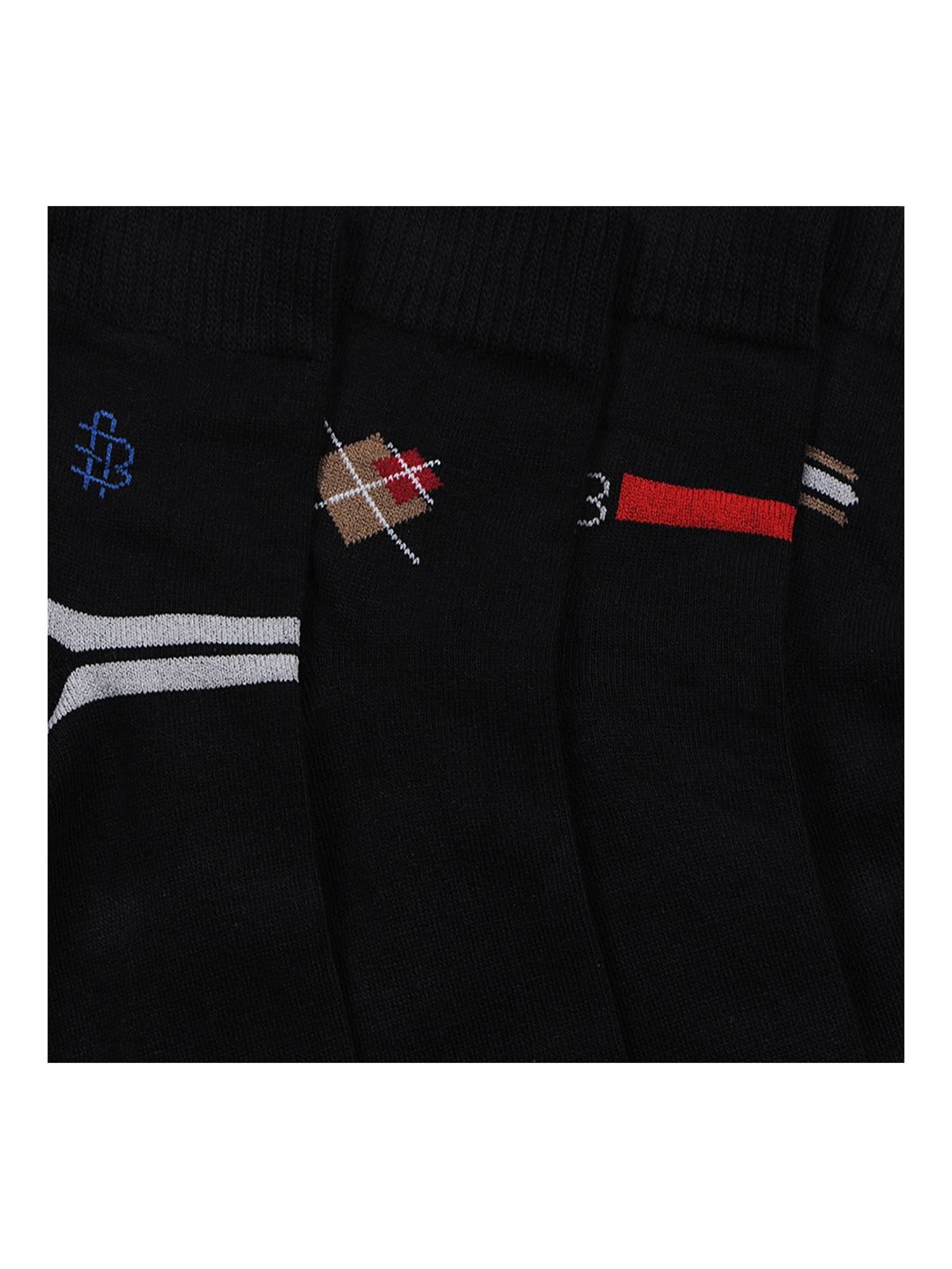 Bonjour Black Printed Socks - Pack of 4