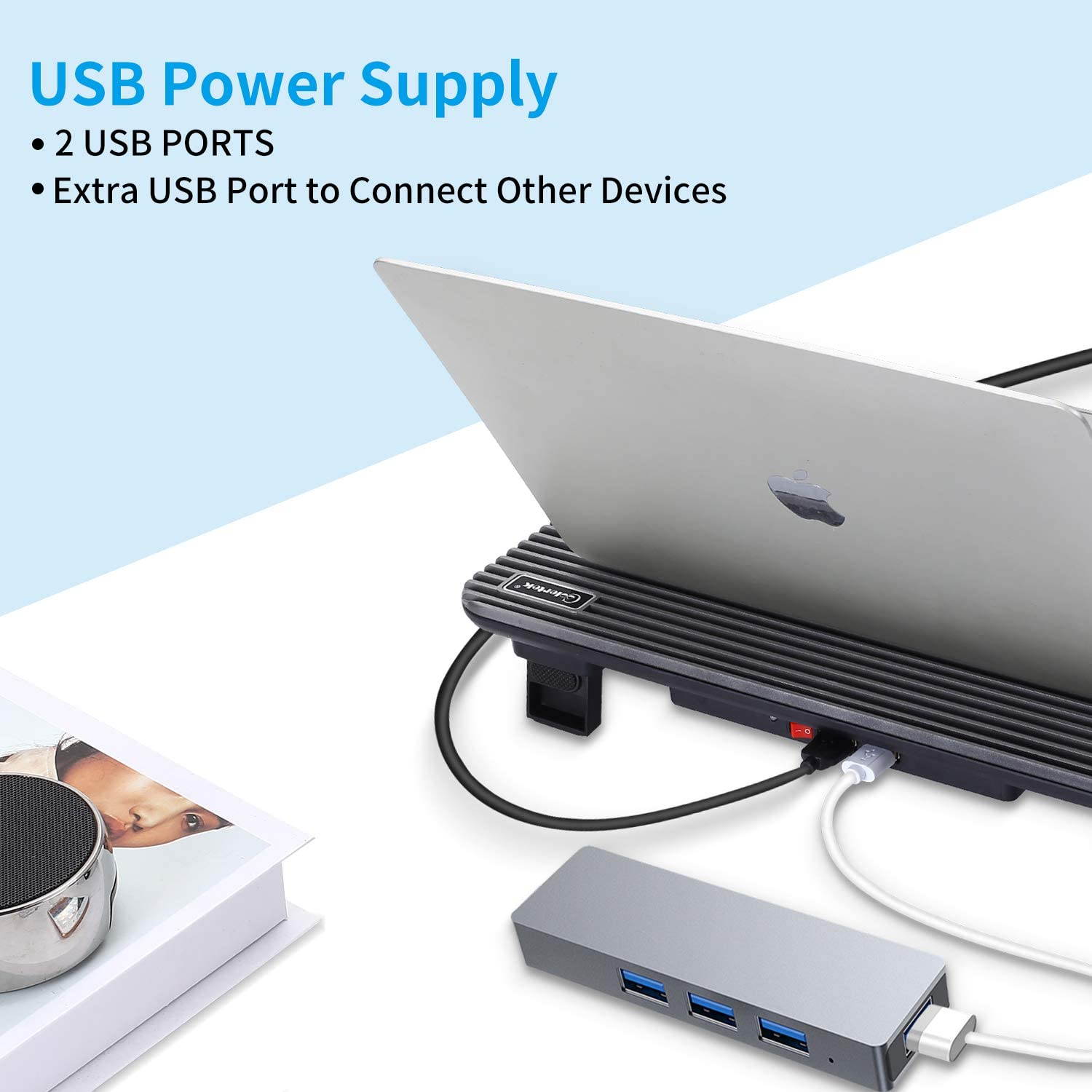 Laptop Cooling Pad, Coolertek USB Powered Laptop Cooler, 2 Blue Silent Big Fans, Height Adjustable Non-Slip Laptop Stand with Dual USB 2.0 Ports, Fits 11-17Inch Notebook - Gray (N2)