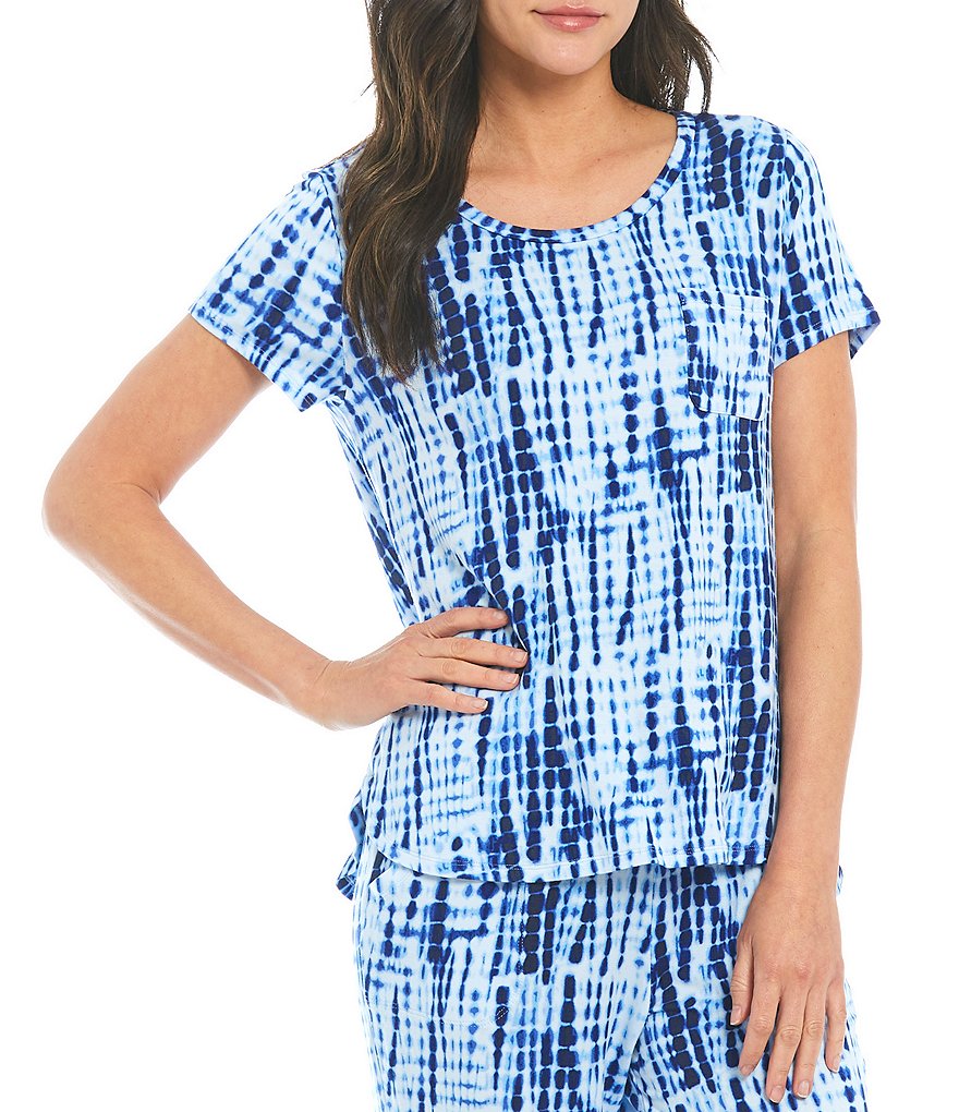 iRelax Printed Terry Knit Round Neck Short Sleeve Pajama Top