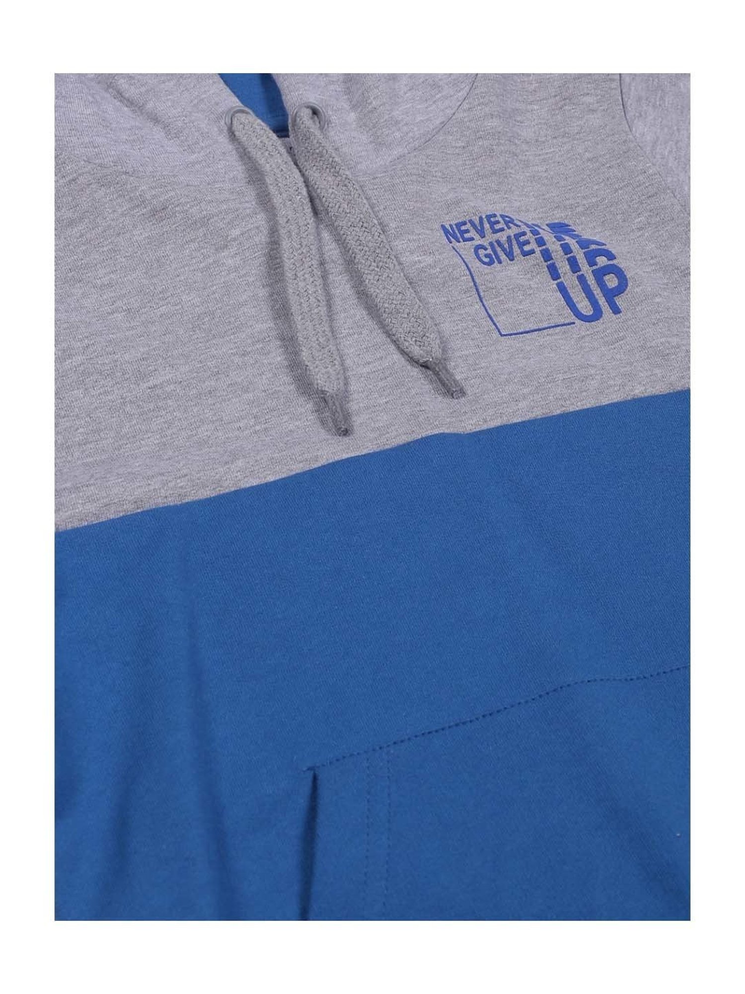 Plum Tree Kids Blue & Grey Cotton Printed Full Sleeves Hoodie