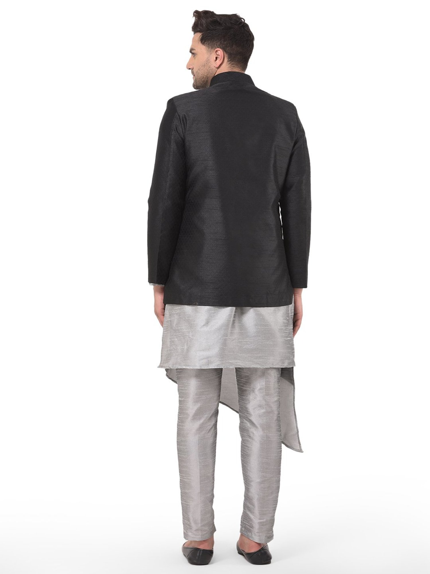 SG RAJASAHAB Grey & Black Regular Fit Kurta Set