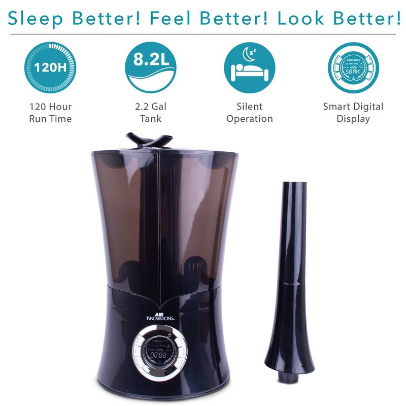 Air Innovations 2.15 Gal Ultrasonic Cool Mist Humidifier with Aroma Tray Black