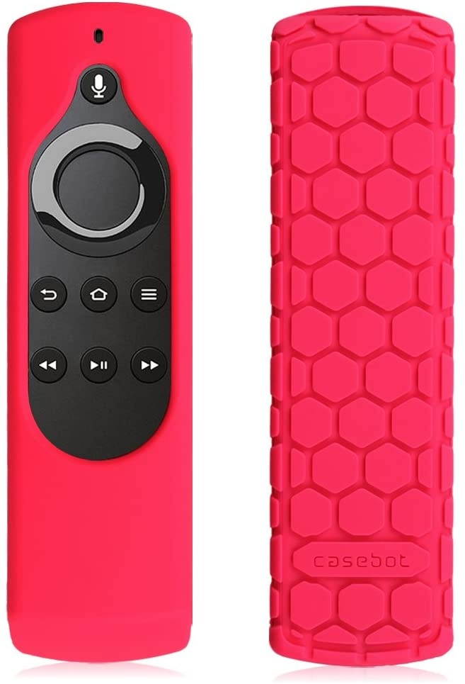Fintie Silicone Case for 2nd Gen Fire TV Stick with 1st Gen Alexa Voice Remote, Compatible with Echo/Echo Dot Alexa Voice Remote - Honey Comb Series [Anti Slip] Shockproof Cover, Magenta