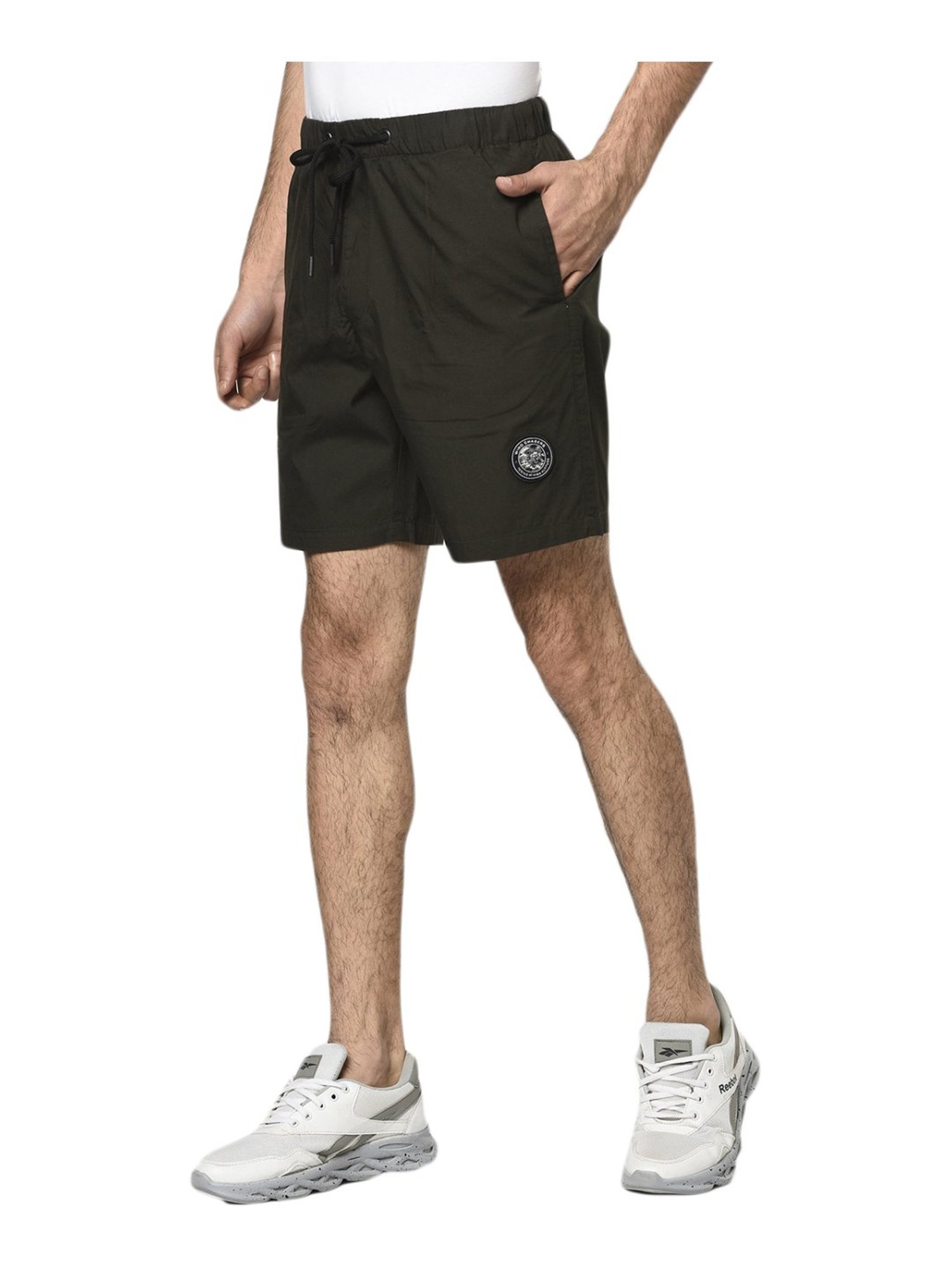 Octave Olive Green Cotton Regular Fit Shorts