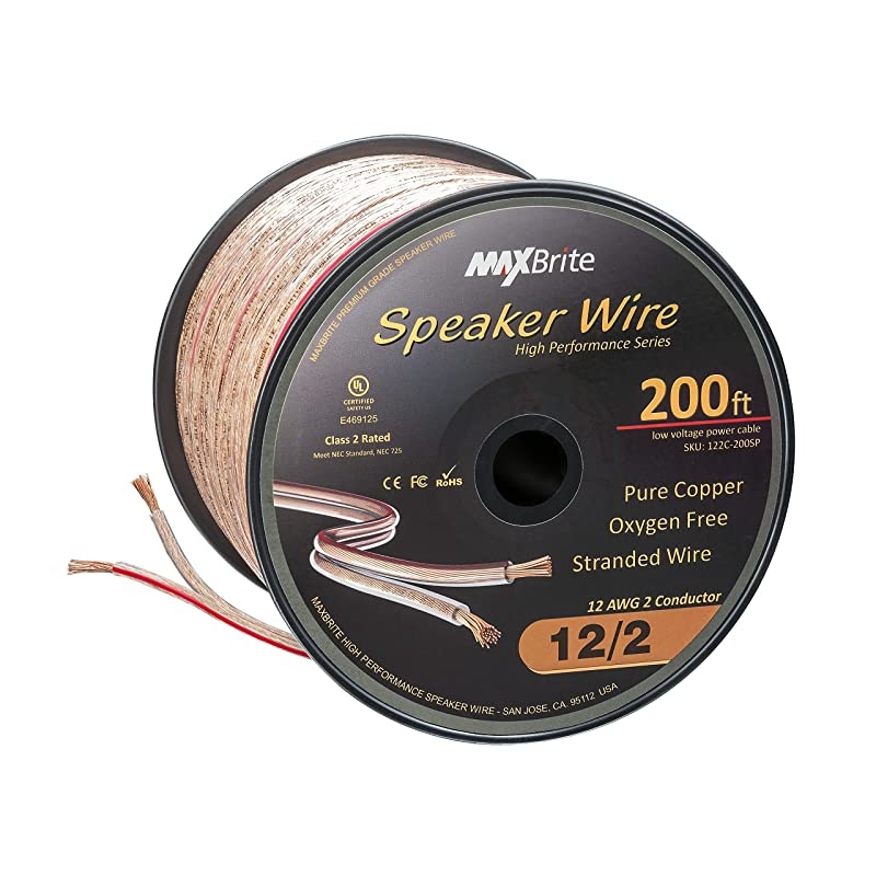 Performance 12 Gauge Speaker Wire Oxygen Free Pure Copper UL Listed Class 2 200 Feet Spool