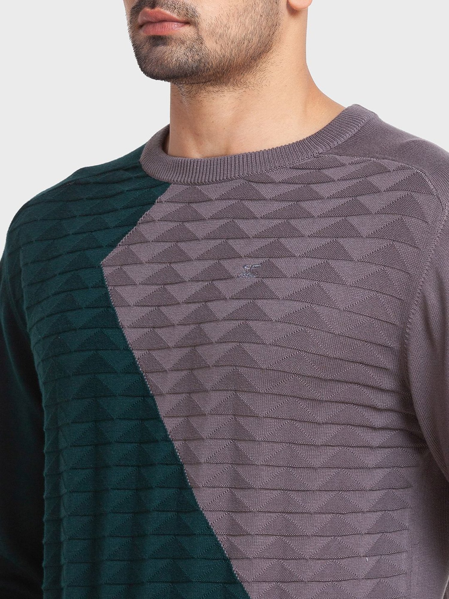 ColorPlus Multi Cotton Tailored Fit Colour Block Sweaters