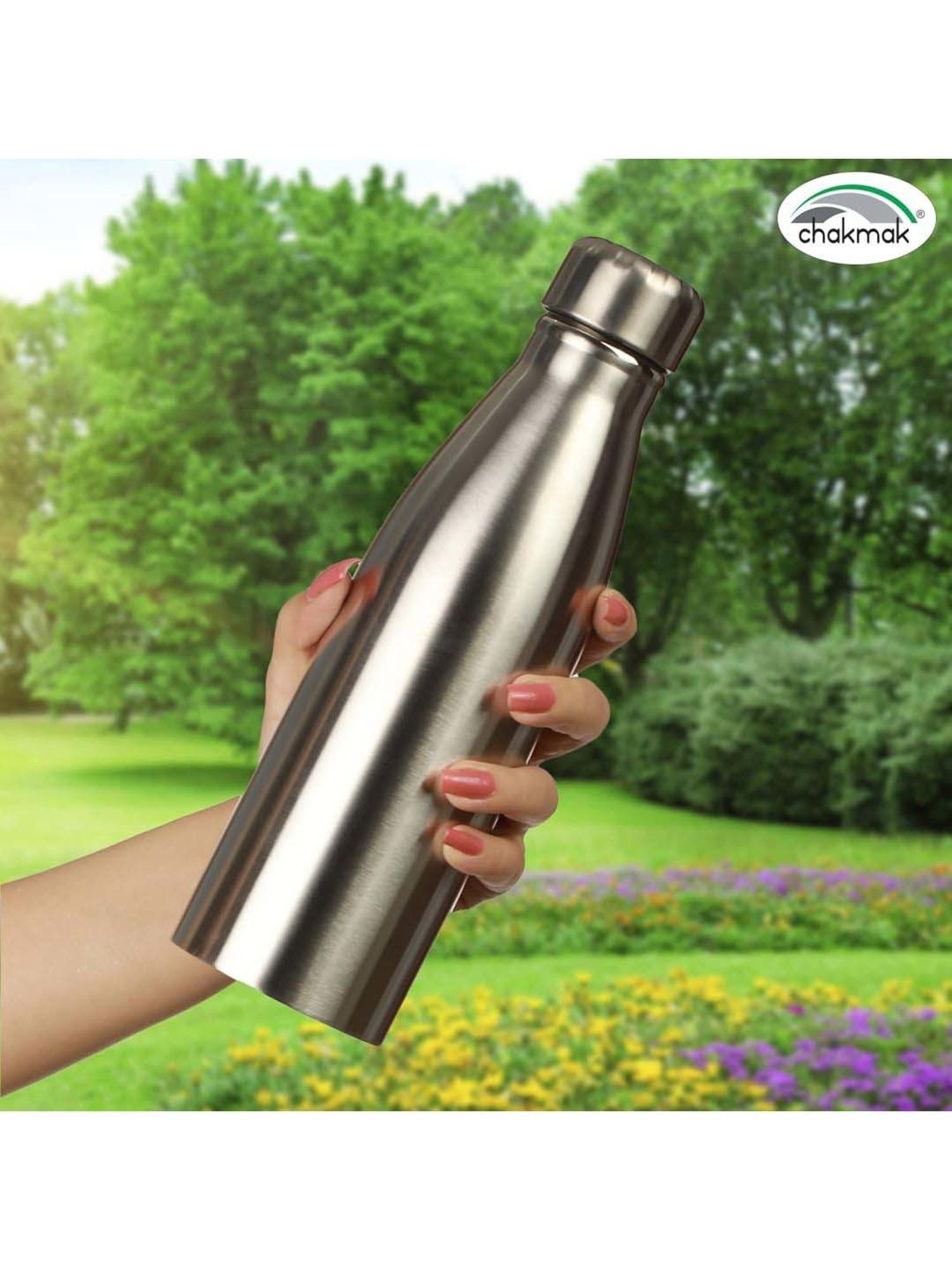 Chakmak Silver Stainless Steel Water Bottle - Set of 4