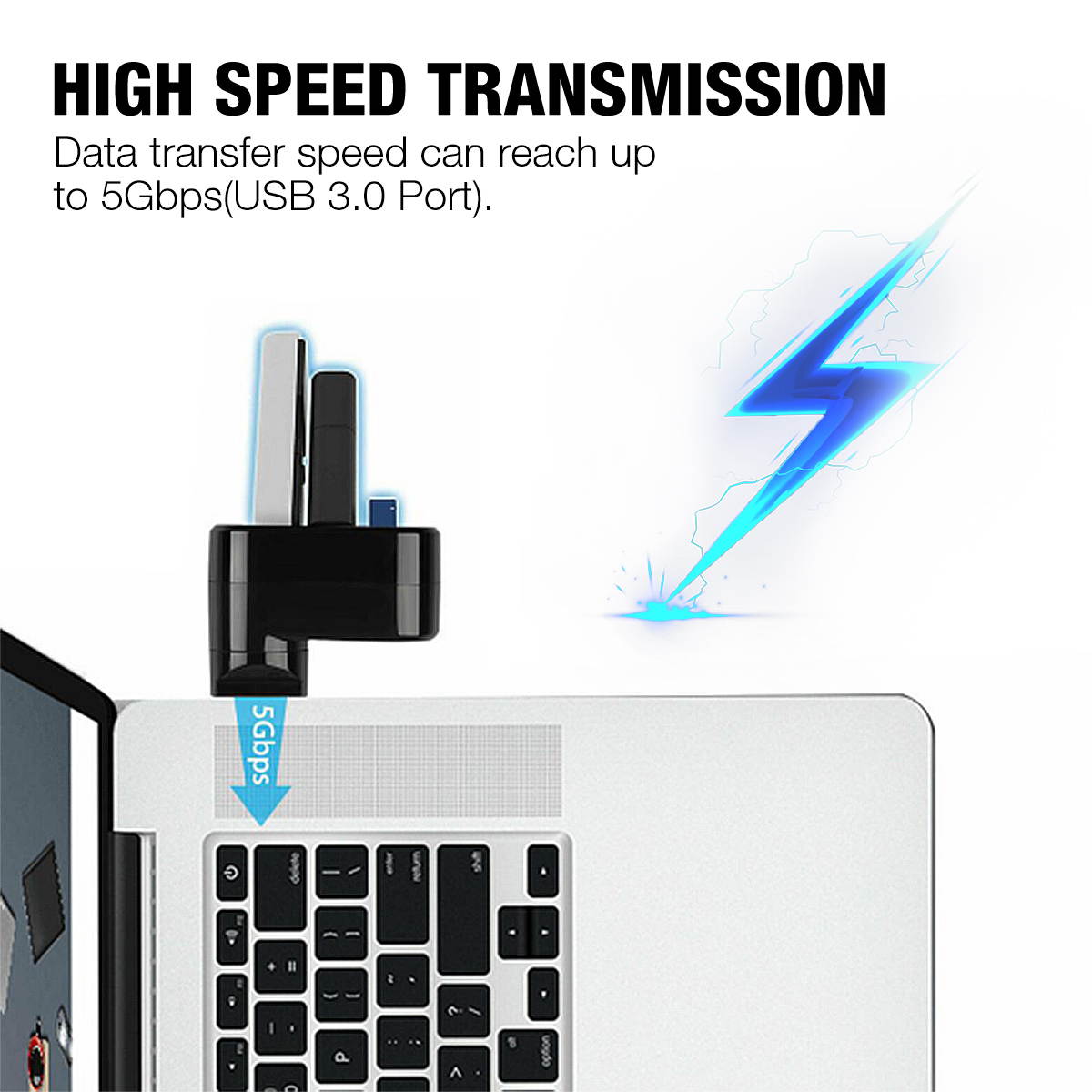 FirstPower 3 Port USB 2.0 Mini Rotate Splitter Adapter Hub for PC Laptop Notebook Expansion