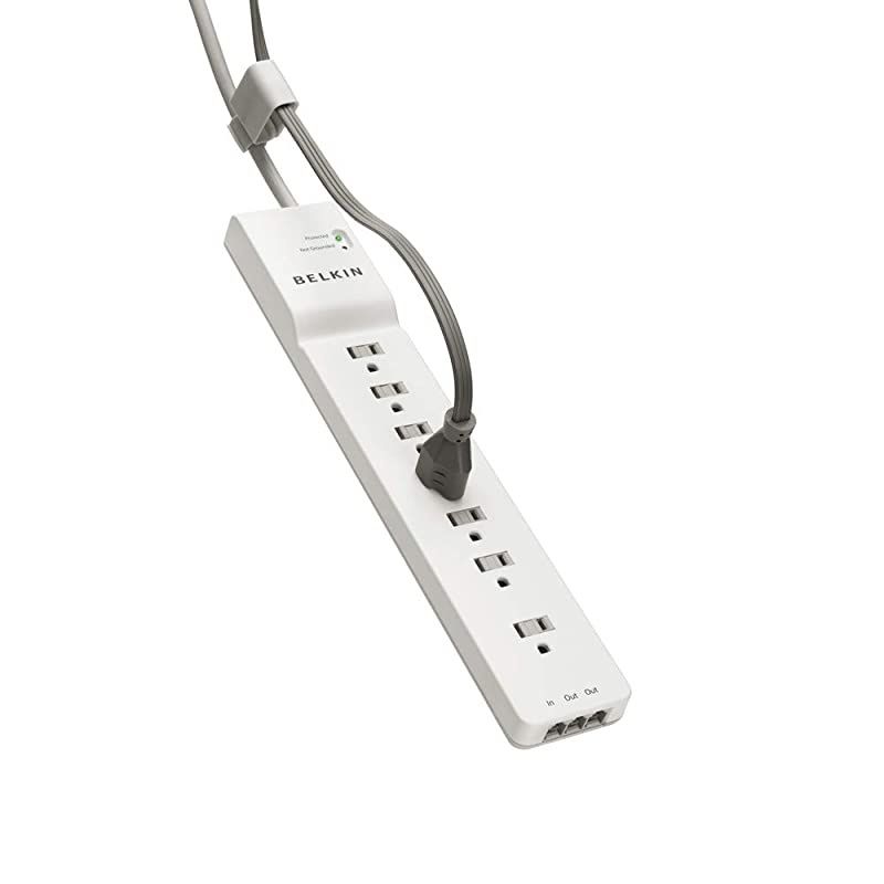 7Outlet Power Strip Surge Protector 6ft Cord Ideal for Computers Home Theatre Appliances Office Equipment 2320 Joules White