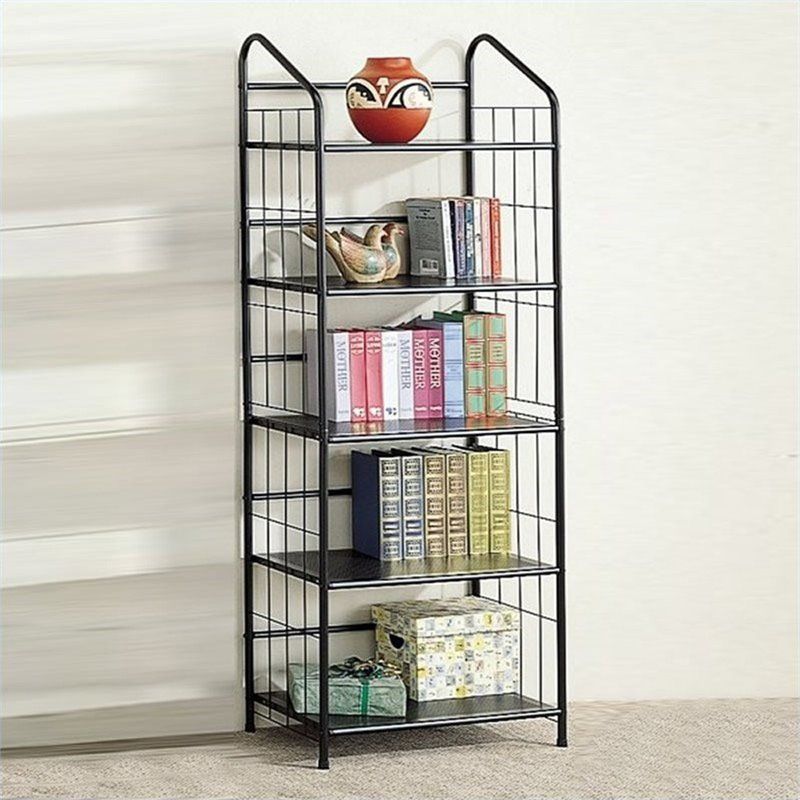 5 Shelf Metal Bookcase in Black - Bowery Hill