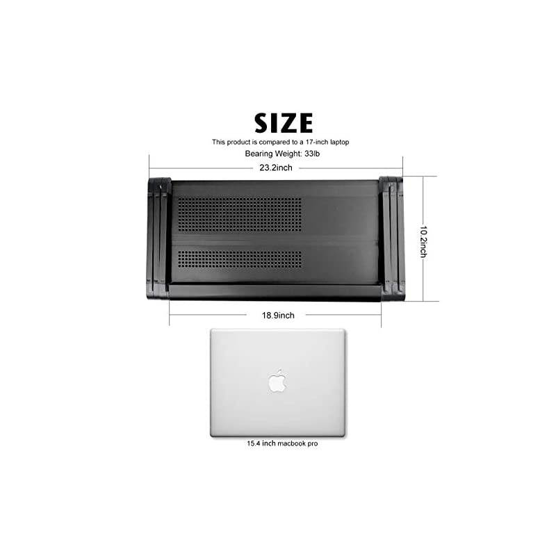 Aluminum Laptop Stand Adjustable with Cooling Fan and Mouse Pad Reinforced Ergonomic Lap Desk Foldable Portable Computer Table for Bed Sofa Couch Office Extra Wide Tray 19 Black