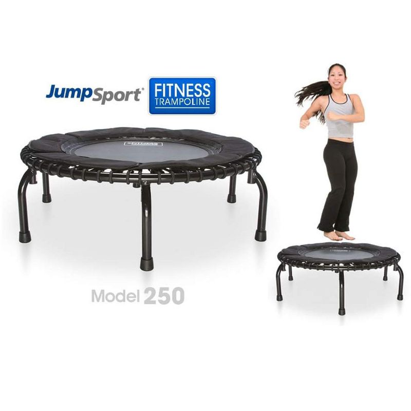 JumpSport 250 Indoor Home Cardio Fitness Safely Cushioned Rebounder Exercise Mini Trampoline with Premium Bungees and Workout DVD, Black