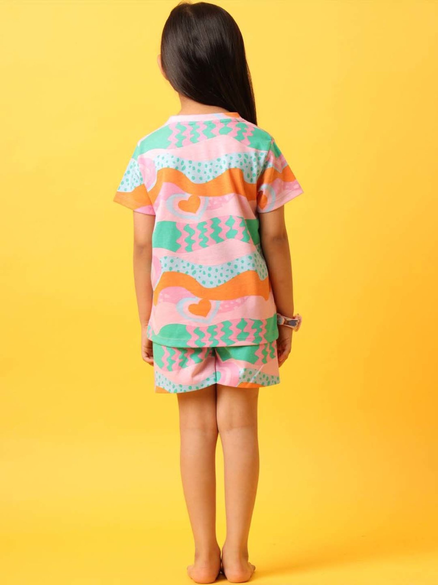 Anthrilo Kids Pink Cotton Printed T-Shirt & Short