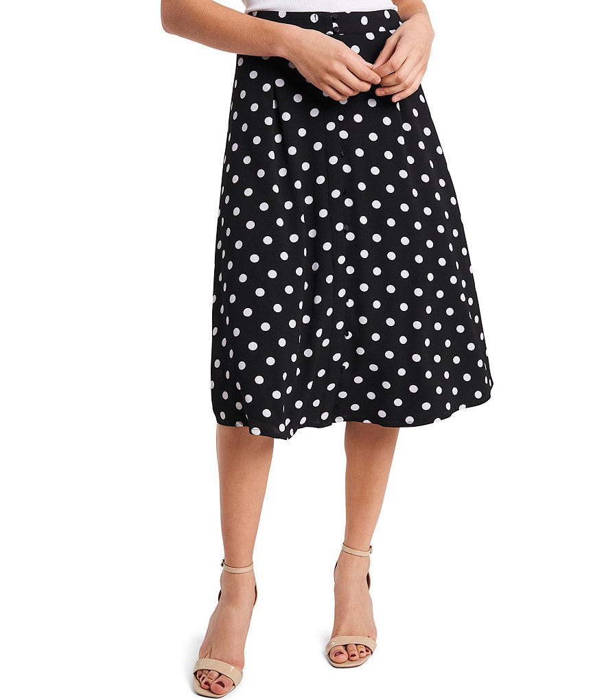 CeCe Polka Dot Button Front Midi Skirt