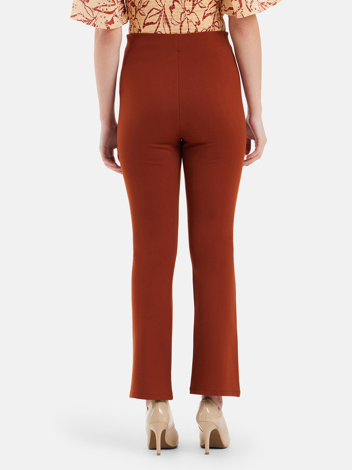 Kazo Rust Straight Fit High Rise Trousers