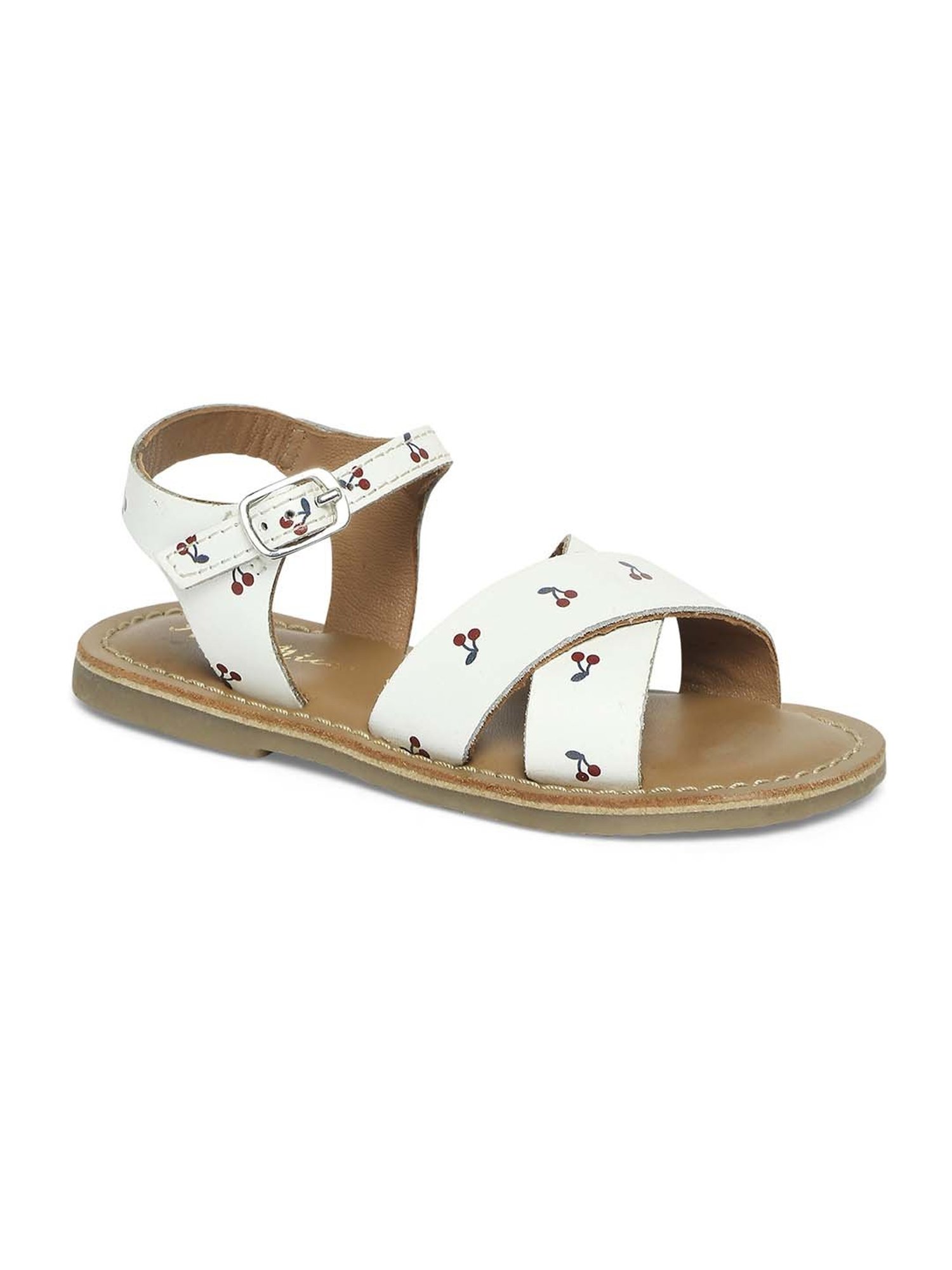 Aria Nica Kids Cherry White & Tan Cross Strap Sandals