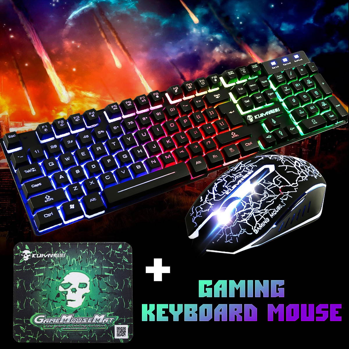 Colorlight T6 E-sport Gaming Keyboard and Mouse Mousepad Combo Mechanical Feeling Rainbow LED Backlight Emitting Character