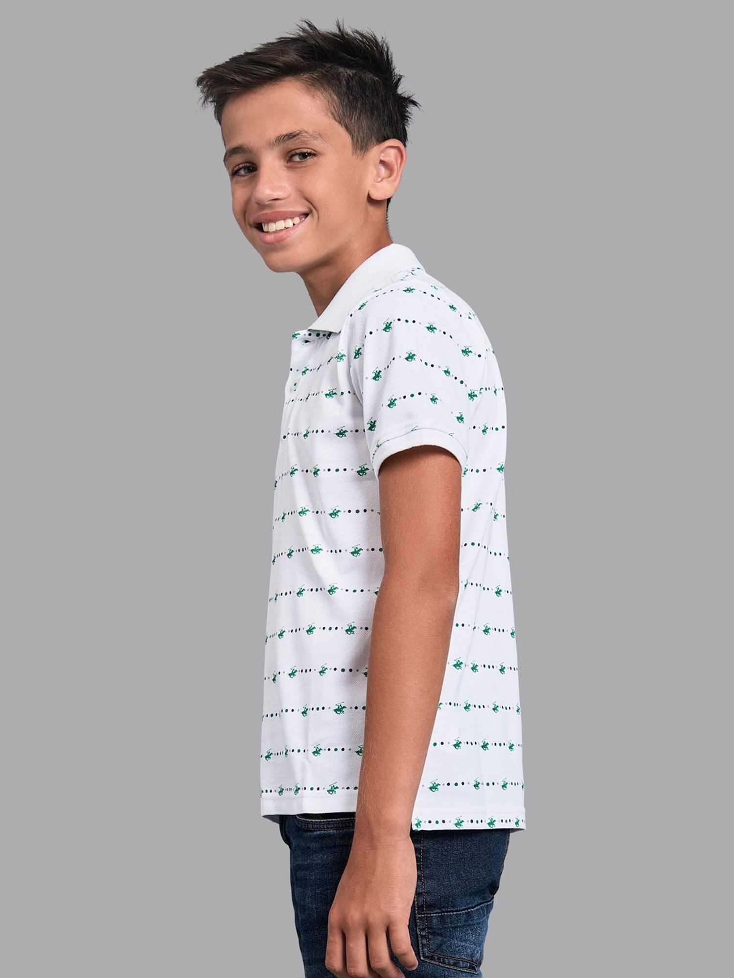 Beverly Hills Polo Club Kids White Cotton Printed Polo T-Shirt