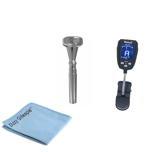 Dizzy Gillespie Elite Series Trumpet Mouthpiece Pack w/Dizzy Gillespie Trumpet Silver Polish Cloth + Meisel COM-90 Gooseneck Clip-On Tuner