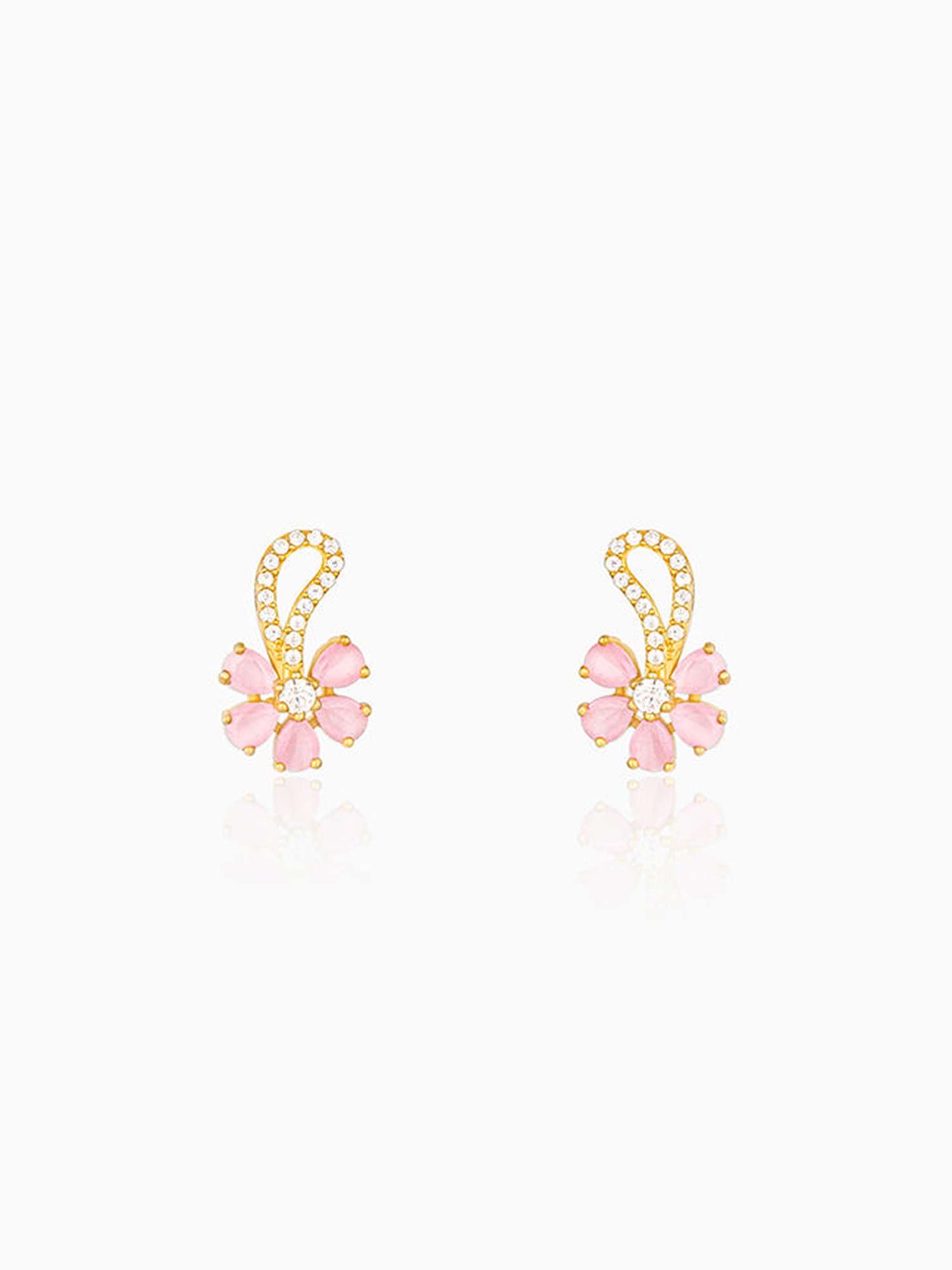 GIVA 925 Silver Golden Pink Floral Damsel Stud Earrings for Women & Girls